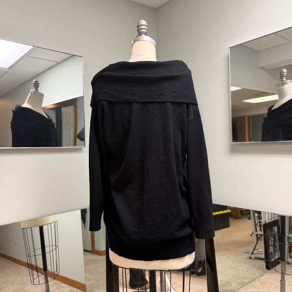 Black Foldover Off Shoulder Sweater - Picture 3 of 3
